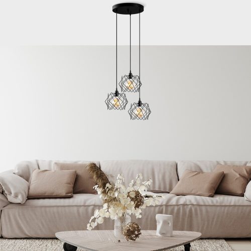 Industrial Chandelier, Black Metal, 54 cm Diameter, Adjustable Height 30-120 cm, 3 x E27 Max 40W, Stylish Lighting for Modern Spaces
