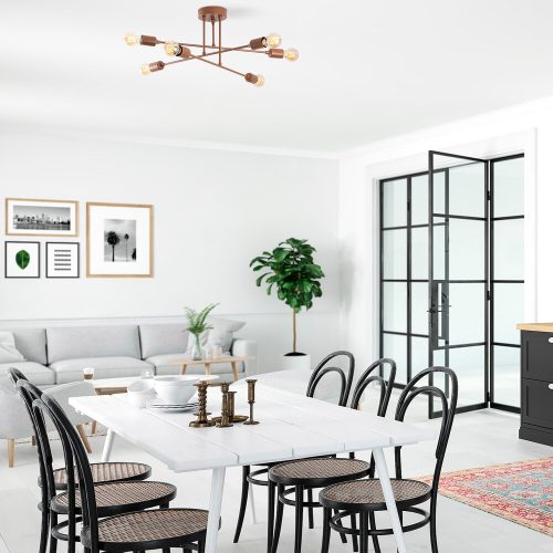 Modern Copper Chandelier, 66 x 66 cm, Height 27 cm | Metal Body, 6 x E27 Max 40W | Elegant Design for Home & Office, IP20 Rated