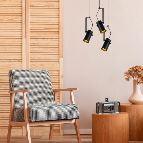 Industrial Black Chandelier, Metal Body, 40 x 40 cm, Height 126 cm, Adjustable, 3 x E27 Max 40W, IP20 | Perfect for Modern Home Decor & Lighting