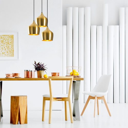 Elegant Gold Chandelier, 46 x 46 cm, Height 124 cm | Adjustable, Metal Body, 3 x E27 Max 40W | Modern Glam Design for Stylish Interiors