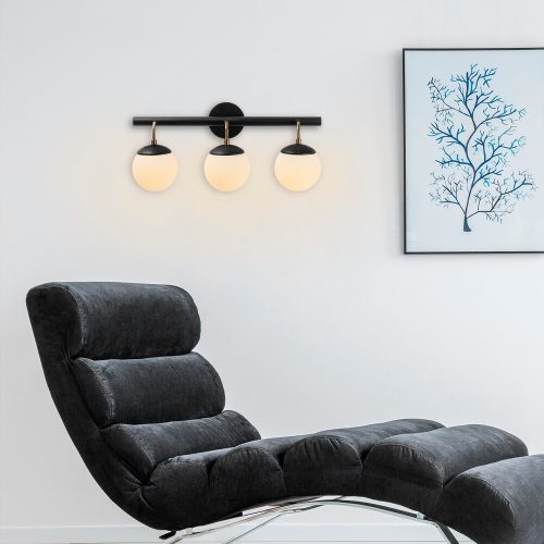 Modern Wall Lamp, Iron Body with Glass Cap, 61 x 28 cm | Height: 20 cm, IP20 | Stylish Black & White Design for Hotel & Scandinavian Decor