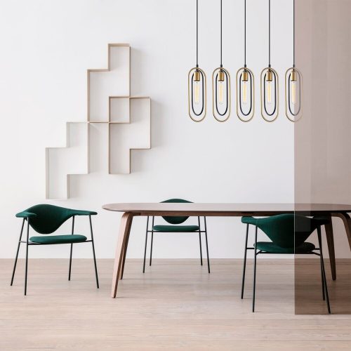 Modern Chandelier with Metal Body, Black & Gold, 132 cm Height | Adjustable, 5 x E27 Sockets, IP20 | Perfect for Glam & Scandinavian Decor