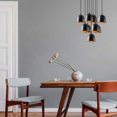 Modern Industrial Chandelier, Black Metal Body, 61 x 61 cm, Height 113 cm, Adjustable, 9 x E27 Max 40W, Perfect for Scandinavian & Novelty Decor