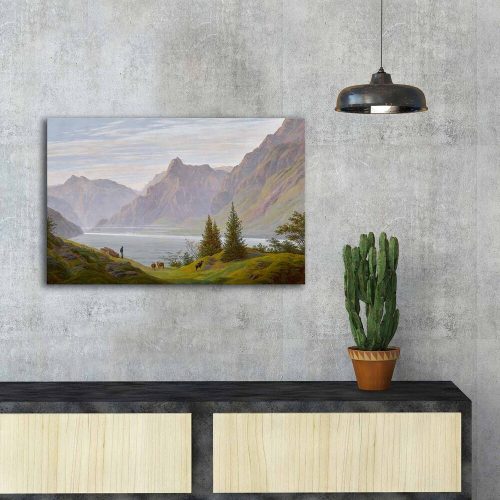Elegant Decorative Canvas Painting by Caspar David Friedrich, 45 x 70 cm | 100% Suede Canvas, 100% Wooden Frame (3 cm) | Stunning Mountain Lake Landscape
