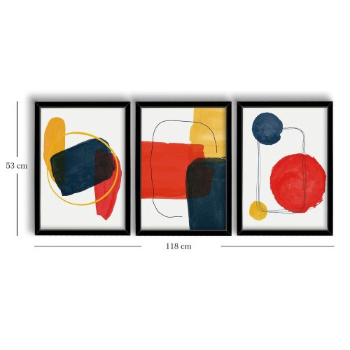 Elegant Decorative Framed MDF Paintings (3 Pieces), 38 x 53 cm | 100% MDF & Wooden Frame | Vibrant Red, Mustard, Navy Blue & White | Perfect for Home Decor