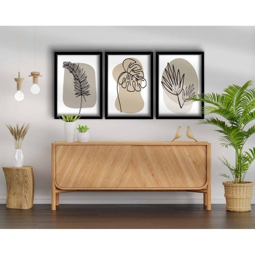 Elegant Decorative Framed MDF Paintings (3 Pieces), 38 x 53 cm | 100% MDF & Wooden Frame, Beige, White & Black | Perfect for Home Decor & Modern Spaces