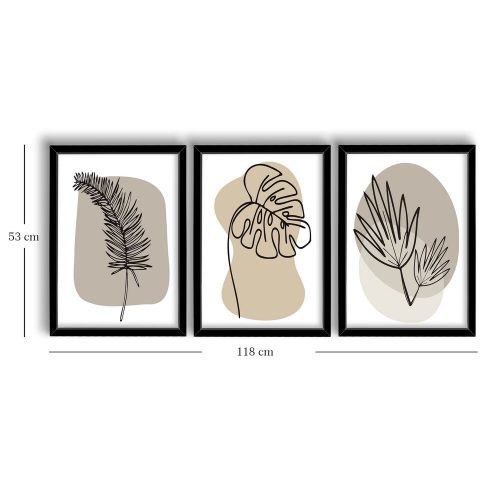 Elegant Decorative Framed MDF Paintings (3 Pieces), 38 x 53 cm | 100% MDF & Wooden Frame, Beige, White & Black | Perfect for Home Decor & Modern Spaces