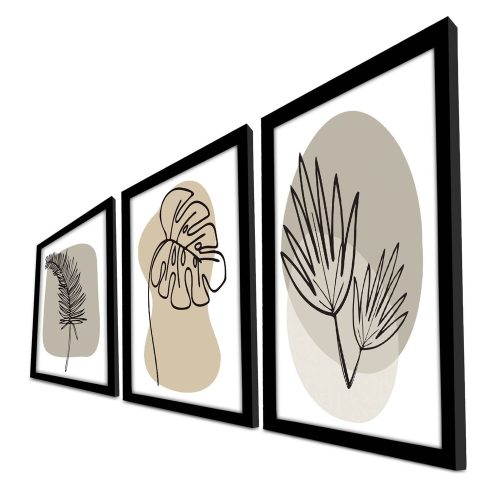 Elegant Decorative Framed MDF Paintings (3 Pieces), 38 x 53 cm | 100% MDF & Wooden Frame, Beige, White & Black | Perfect for Home Decor & Modern Spaces