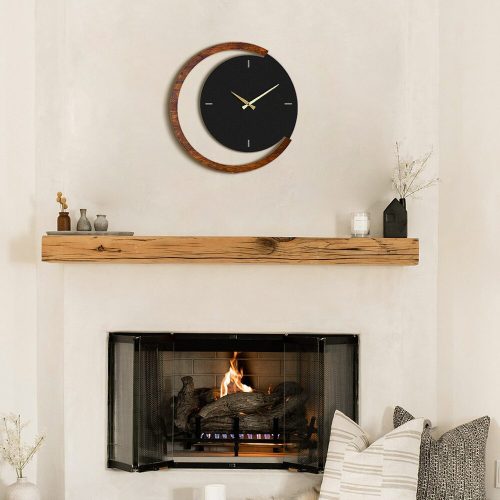 Elegant Decorative Metal Wall Clock, 48 x 48 cm | 100% Steel & Wooden Frame | Silent Mechanism | Black & Walnut | Perfect for Home Decor