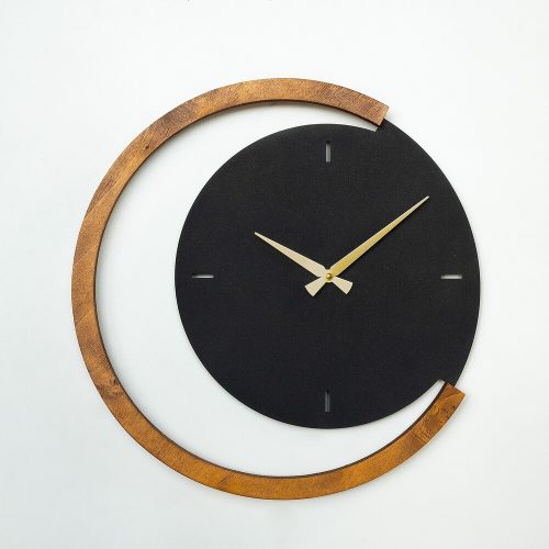 Elegant Decorative Metal Wall Clock, 48 x 48 cm | 100% Steel & Wooden Frame | Silent Mechanism | Black & Walnut | Perfect for Home Decor