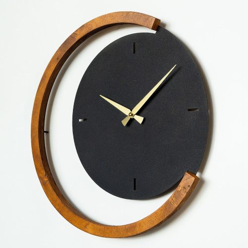 Elegant Decorative Metal Wall Clock, 48 x 48 cm | 100% Steel & Wooden Frame | Silent Mechanism | Black & Walnut | Perfect for Home Decor