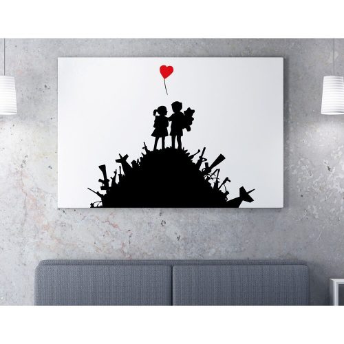 Stunning Banksy Decorative Canvas Painting, 50 x 70 cm, 50% Cotton/50% Polyester, Digital Print on Canvas, Framed with 2 x 3 cm Wooden Frame, Perfect for Modern Decor