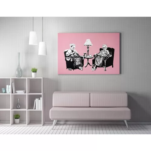 Stunning Banksy Decorative Canvas Painting, 50 x 70 cm, 50% Cotton/50% Polyester, Digital Print on Canvas, Framed with 2 x 3 cm Wooden Frame, Perfect for Modern Decor