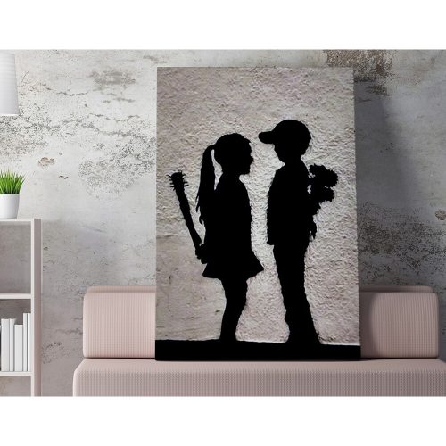 Stunning Banksy Decorative Canvas Painting, 50 x 70 cm, 50% Cotton/50% Polyester, Digital Print on Canvas, Framed with 2 x 3 cm Wooden Frame, Perfect for Modern Decor