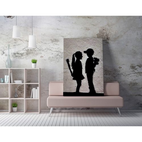 Stunning Banksy Decorative Canvas Painting, 50 x 70 cm, 50% Cotton/50% Polyester, Digital Print on Canvas, Framed with 2 x 3 cm Wooden Frame, Perfect for Modern Decor