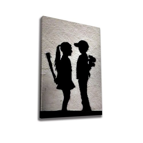 Stunning Banksy Decorative Canvas Painting, 50 x 70 cm, 50% Cotton/50% Polyester, Digital Print on Canvas, Framed with 2 x 3 cm Wooden Frame, Perfect for Modern Decor