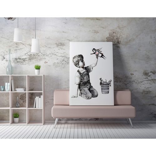 Stunning Banksy Decorative Canvas Painting, 70 x 100 cm, 50% Cotton/50% Polyester, Digital Print on Canvas, Framed with 2 x 3 cm Wooden Frame, Perfect for Modern Decor