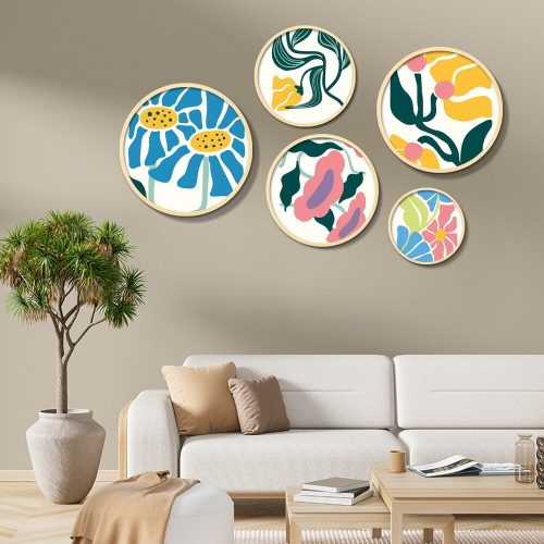 Elegant Decorative Framed MDF Paintings (5 Pieces) | 100% Solid Wood, 1.5 cm Thick | Sizes: 43.5x43.5cm to 18x18cm | Perfect for Home Decor