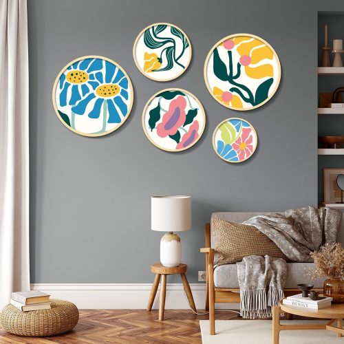 Elegant Decorative Framed MDF Paintings (5 Pieces) | 100% Solid Wood, 1.5 cm Thick | Sizes: 43.5x43.5cm to 18x18cm | Perfect for Home Decor