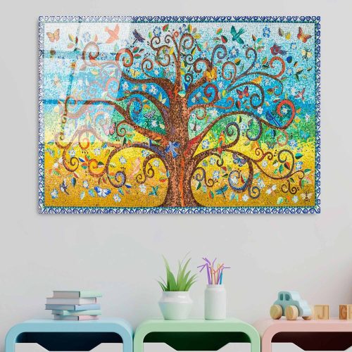 Stunning Tempered Glass Painting - Tree of Life by Gustav Klimt, 70 x 100 cm, 100% Tempered Glass (4 mm) | Elegant Wall Art for Home & Office Decor