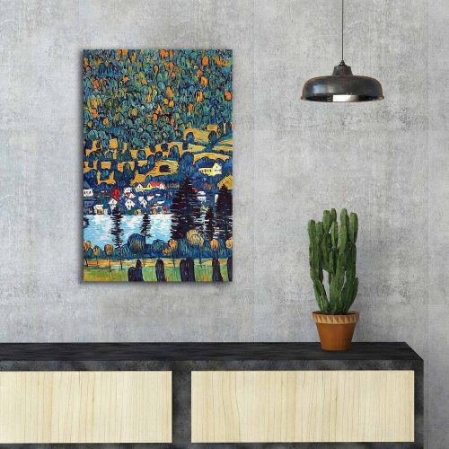 Elegant Decorative Canvas Painting by Gustav Klimt, 'Pendio Montano A Unterach', 45 x 70 cm, 100% Suede Canvas, 3 cm Wooden Frame | Perfect for Home Decor