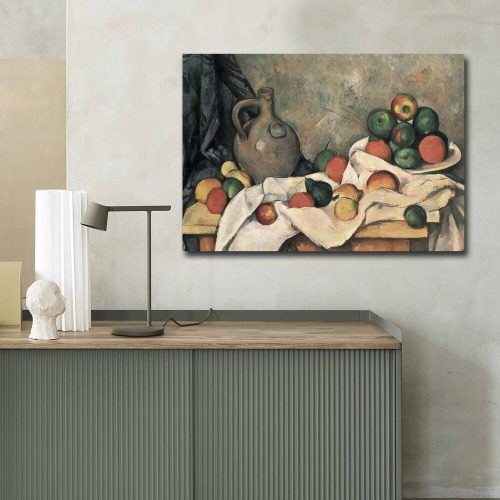 Paul Cézanne Decorative Canvas Painting, 'Rideau, Cruchon et Compotier' | 70 x 100 cm | 100% Suede Canvas, 100% Wooden Frame (3 cm) | Elegant Art for Home Decor