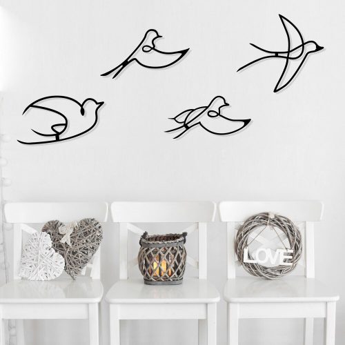 Elegant Black Decorative Metal Wall Accessory Set (4 Pieces) | 100% Metal, 1.2mm Thickness | Unique Bird Designs for Stylish Home Decor