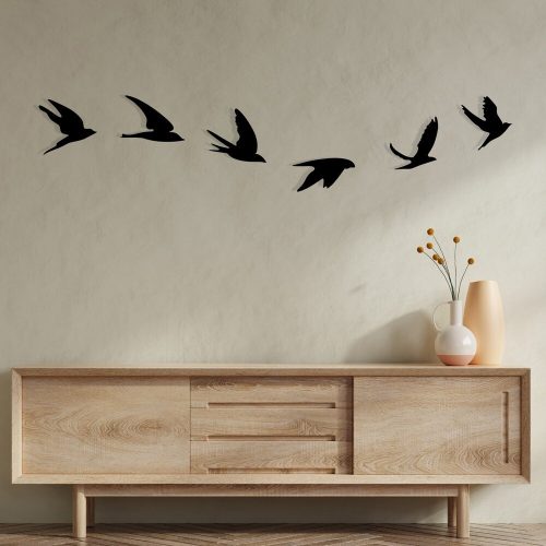 Elegant Black Metal Bird Wall Decor (6 Pieces) | 100% Metal, 1.2mm Thick | Unique Decorative Accessory for Home & Office, Stylish & Modern Design