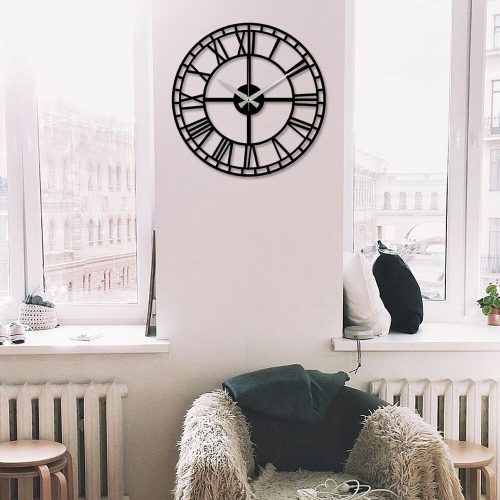 Elegant Black Decorative Metal Wall Clock, 48 x 48 cm | 100% Metal, 1.2mm Thickness | Requires 1 AA Battery (Not Included) | Stylish Home Decor