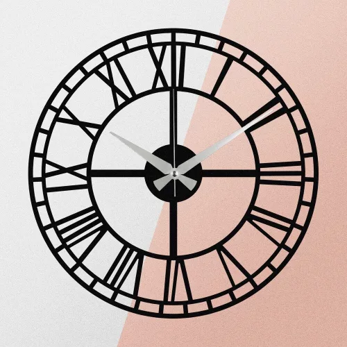 Elegant Black Decorative Metal Wall Clock, 48 x 48 cm | 100% Metal, 1.2mm Thickness | Requires 1 AA Battery (Not Included) | Stylish Home Decor