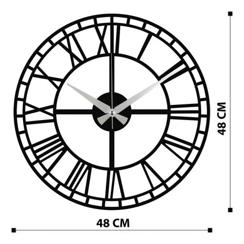 Elegant Black Decorative Metal Wall Clock, 48 x 48 cm | 100% Metal, 1.2mm Thickness | Requires 1 AA Battery (Not Included) | Stylish Home Decor