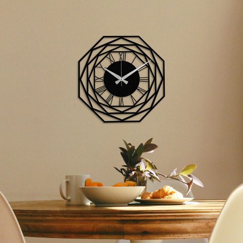 Elegant Black Decorative Metal Wall Clock, 48 x 48 cm | 100% Metal, 1.2mm Thickness | Requires 1 AA Battery (Not Included) | Stylish Home Decor