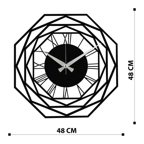 Elegant Black Decorative Metal Wall Clock, 48 x 48 cm | 100% Metal, 1.2mm Thickness | Requires 1 AA Battery (Not Included) | Stylish Home Decor
