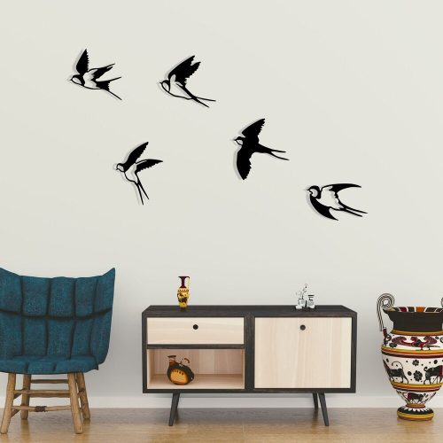 Elegant Black Decorative Metal Wall Art (5 Pieces) | 100% Metal, 1.2mm Thick | Unique Bird Designs, Perfect for Home Decor & Modern Spaces