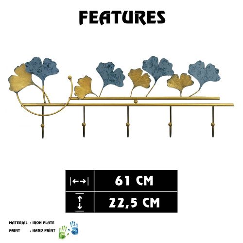 Hand-Painted Metal Wall Hook, 61 x 22.5 cm, 100% Metal (0.8 mm Thick) | Stylish & Durable Design for Home Organization & Decor