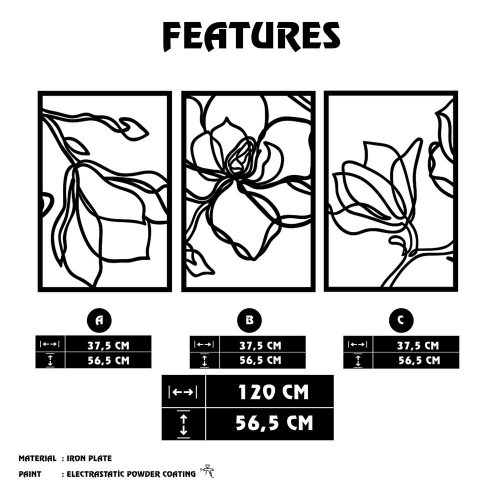 Stylish Black Decorative Metal Wall Accessory, 120 x 56.5 cm | 100% Metal, 1.2 mm Thickness | Perfect for Modern Home Decor & Office Spaces