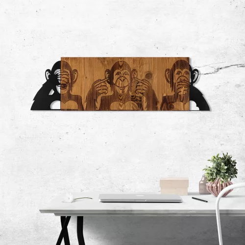 Elegant Decorative Wooden Wall Accessory, 82 x 58 cm, Black & Walnut | 100% Metal (1.2 mm) & Wooden Frame (3 cm) | Perfect for Modern Home Decor