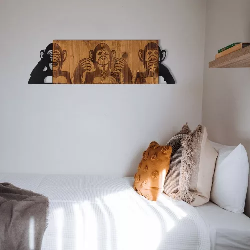 Elegant Decorative Wooden Wall Accessory, 82 x 58 cm, Black & Walnut | 100% Metal (1.2 mm) & Wooden Frame (3 cm) | Perfect for Modern Home Decor