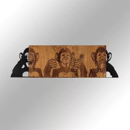 Elegant Decorative Wooden Wall Accessory, 82 x 58 cm, Black & Walnut | 100% Metal (1.2 mm) & Wooden Frame (3 cm) | Perfect for Modern Home Decor