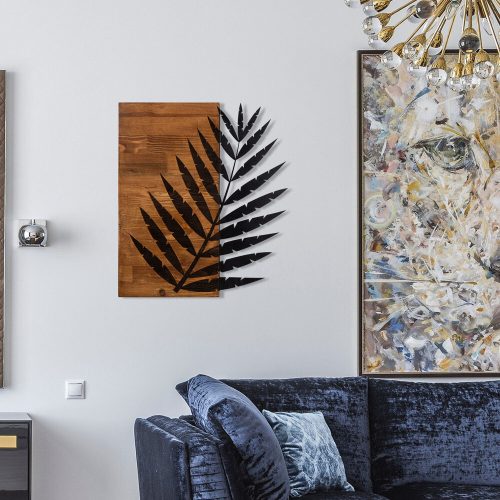Elegant Decorative Wooden Wall Accessory, 50 x 58 cm | 100% Metal Frame (1.2 mm) & Solid Wood (3 cm) | Stylish Black & Walnut Design for Home Décor