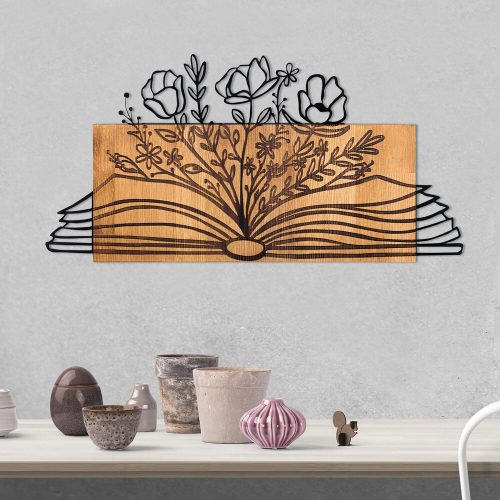 Elegant Decorative Wooden Wall Accessory, 74 x 37 cm | 100% Metal Frame (1.2 mm) & Solid Wood (3 cm) | Stylish Black & Walnut Design for Home Décor