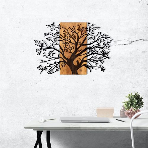 Elegant Decorative Wooden Wall Accessory, 85 x 58 cm, Black & Walnut | 100% Metal Frame (1.2 mm) & Solid Wood (3 cm) | Perfect for Modern Decor