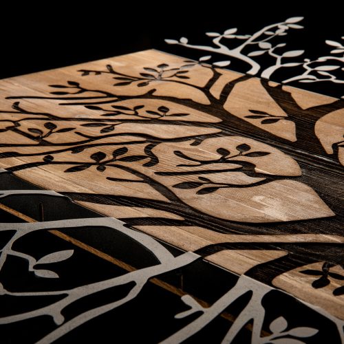 Elegant Decorative Wooden Wall Accessory, 85 x 58 cm, Black & Walnut | 100% Metal Frame (1.2 mm) & Solid Wood (3 cm) | Perfect for Modern Decor