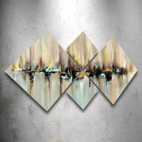 Elegant Decorative MDF Paintings (4 Pieces), 100% MDF, UV Printed | 40x40 cm (2) & 20x20 cm (2) | Total Size: 60x115 cm | Easy Wall Hanging with Double-Sided Tape