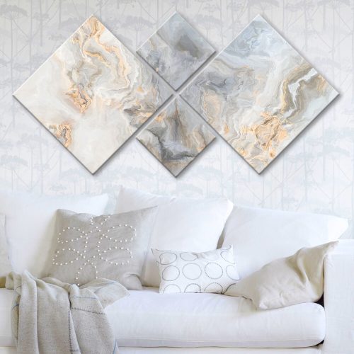 Elegant Decorative MDF Paintings (4 Pieces), 100% MDF, UV Printed | 40x40 cm (2) & 20x20 cm (2) | Total Size: 60x115 cm | Easy Wall Hanging with Double-Sided Tape