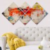 Elegant Decorative MDF Paintings (4 Pieces), 100% MDF, UV Printed | 40x40 cm (2) & 20x20 cm (2) | Total Size: 60x115 cm | Easy Wall Hanging with Double-Sided Tape