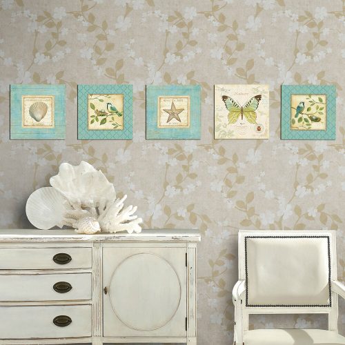 Elegant Decorative MDF Paintings (5 Pieces), 15 x 15 cm, Blue, Cream & Green | 100% MDF, UV Printed, Perfect for Home Decor & Modern Spaces