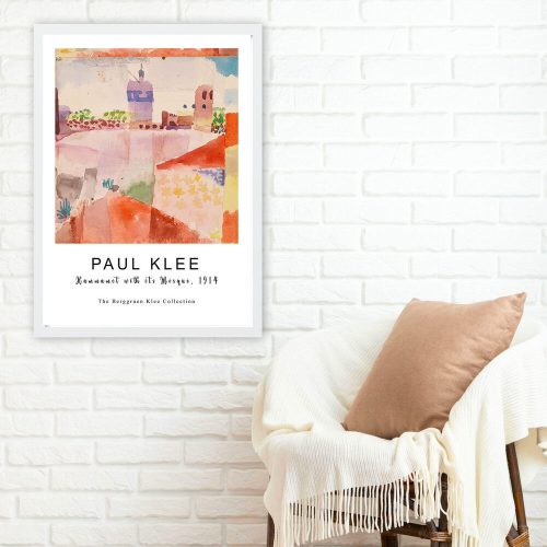 Decorative Framed Painting 'Hammamet with Mosque' by Paul Klee, 55 x 75 cm | 100% Wooden Frame, 2 cm Polystyrene | UV Digital Print, Elegant Art for Home