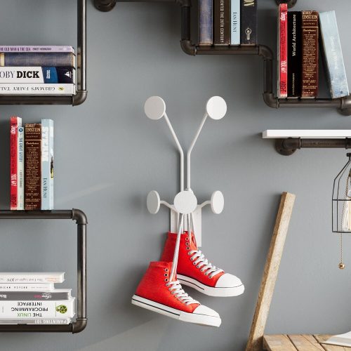 Sturdy Metal Wall Hook, White, 24 x 16 cm, Height: 40 cm | Ø9 mm Thickness, 10 kg Capacity | Ideal for Home Organization & Decor