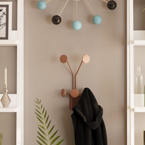 Stylish Metal Wall Hook, Copper Finish, 24 x 16 cm, Height: 40 cm | Durable Ø9 mm Thickness, Max Load 10 kg | Perfect for Home & Office Organization